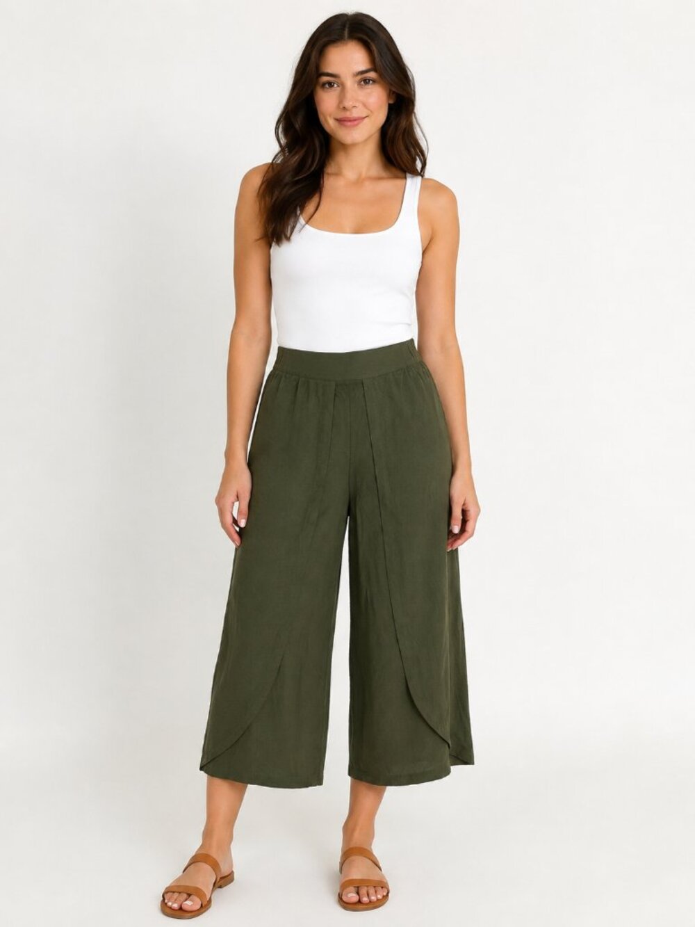 Good Luck Gem Olive Green Wide Leg Culotte Pants NWT Size S